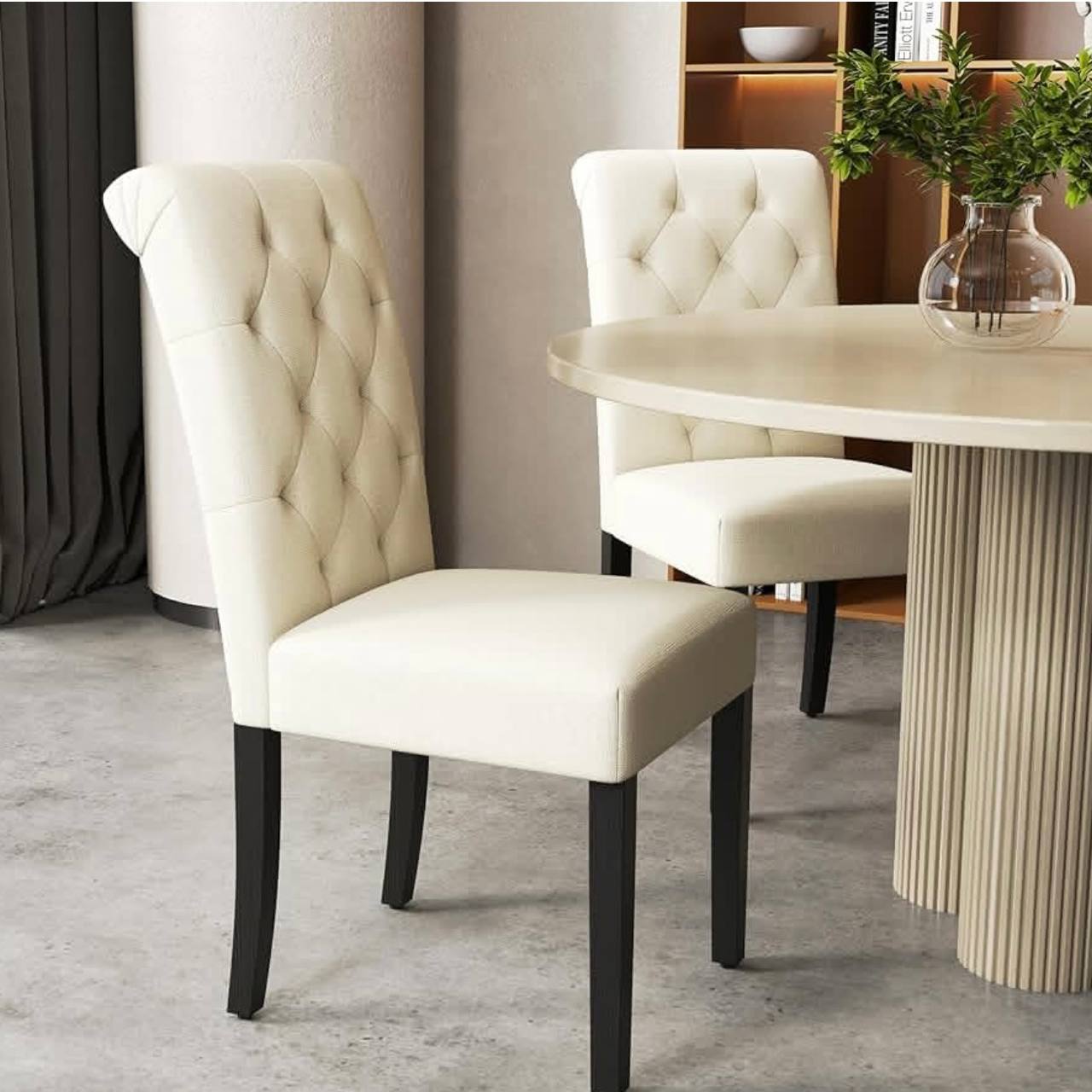 Chair with soft seat, wooden legs